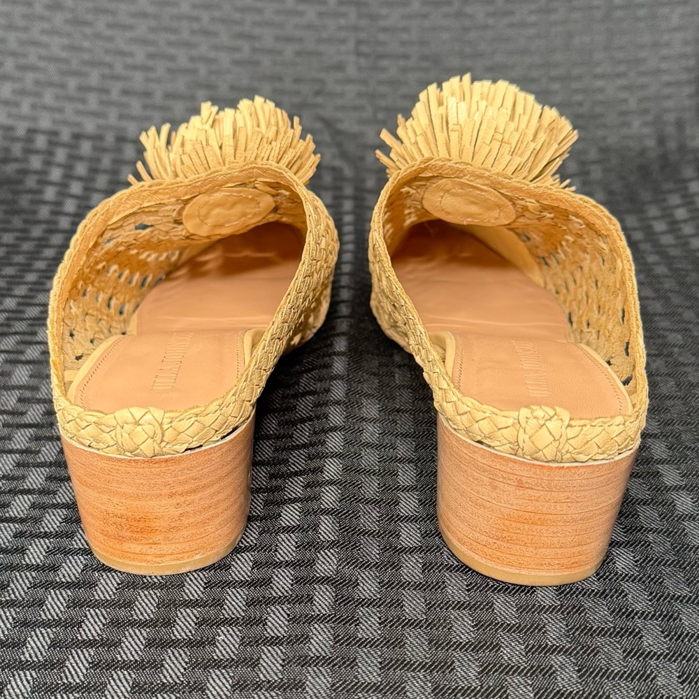 Ulla Johnson Paloma Natural Mules with Lattice Design and Pom-Pom Size 37 - Picture 5 of 6